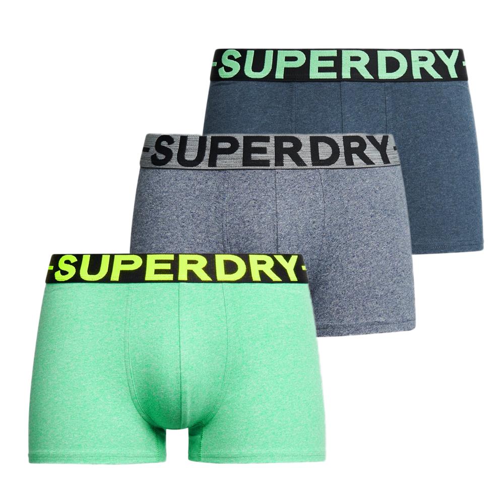 X3 Boxers Bleu/Vert/Gris Homme Superdry Trunk pas cher