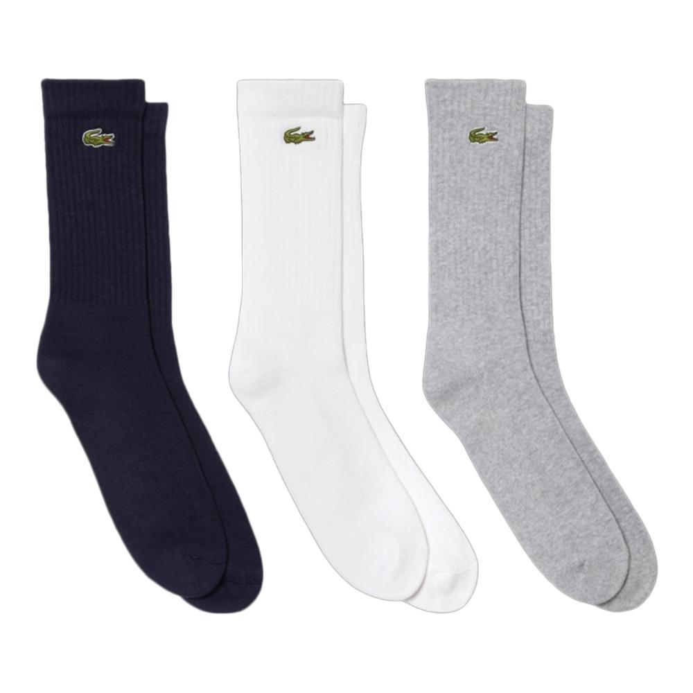 x3 Paires de Chaussettes Gris/Blanc/Noir Homme Lacoste RA4182 pas cher