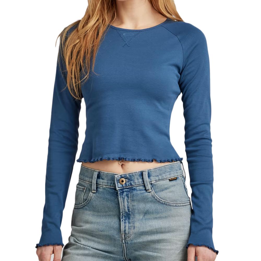 T-shirt Manches longues Bleu Femme G-Star Cropped Baby Sis Raglan pas cher