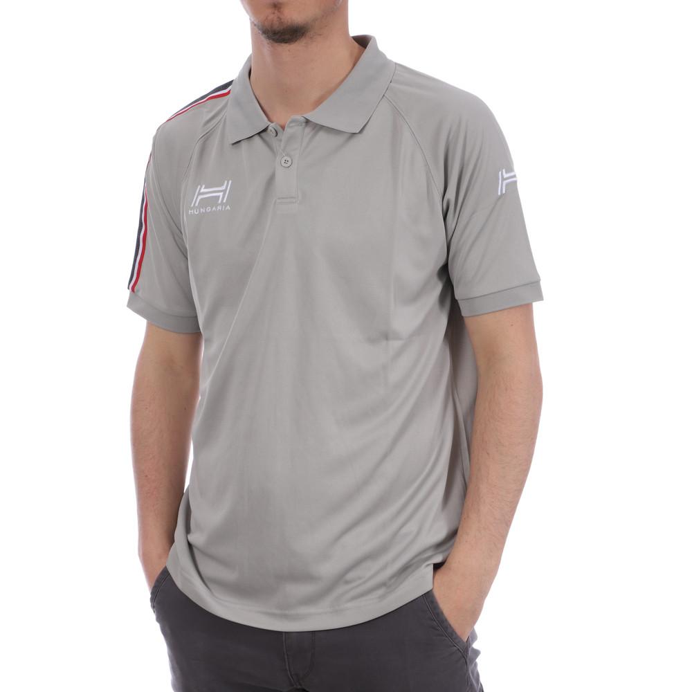 Polo gris bandes rouge/noir homme Hungaria Training pro pas cher