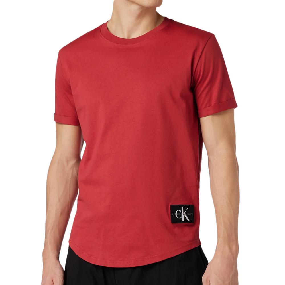 T-shirt Rouge Homme Calvin Klein Jeans Badge Turn Up pas cher