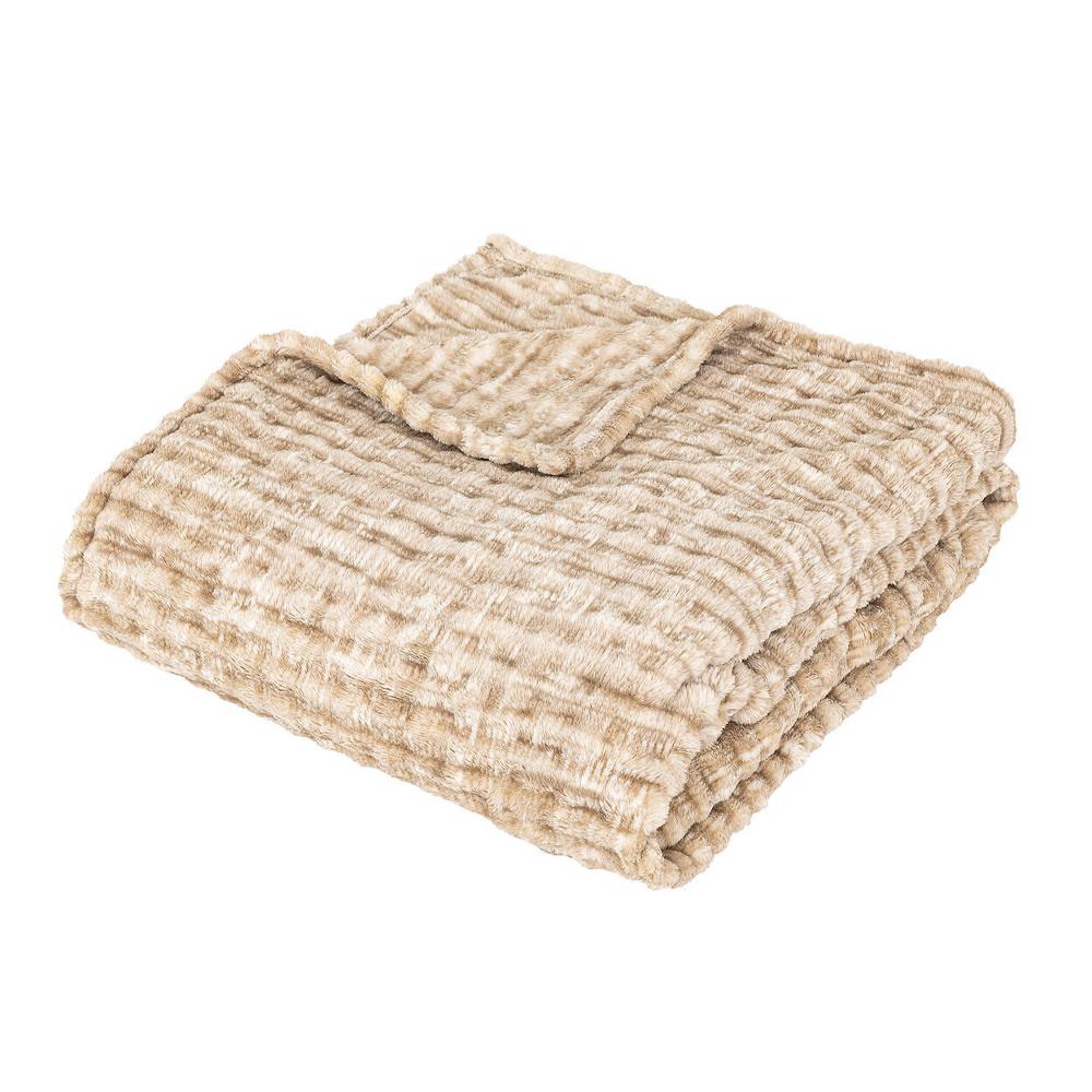 Plaid flanelle 3D Beige Atmosphera Viggo 125x150 cm pas cher