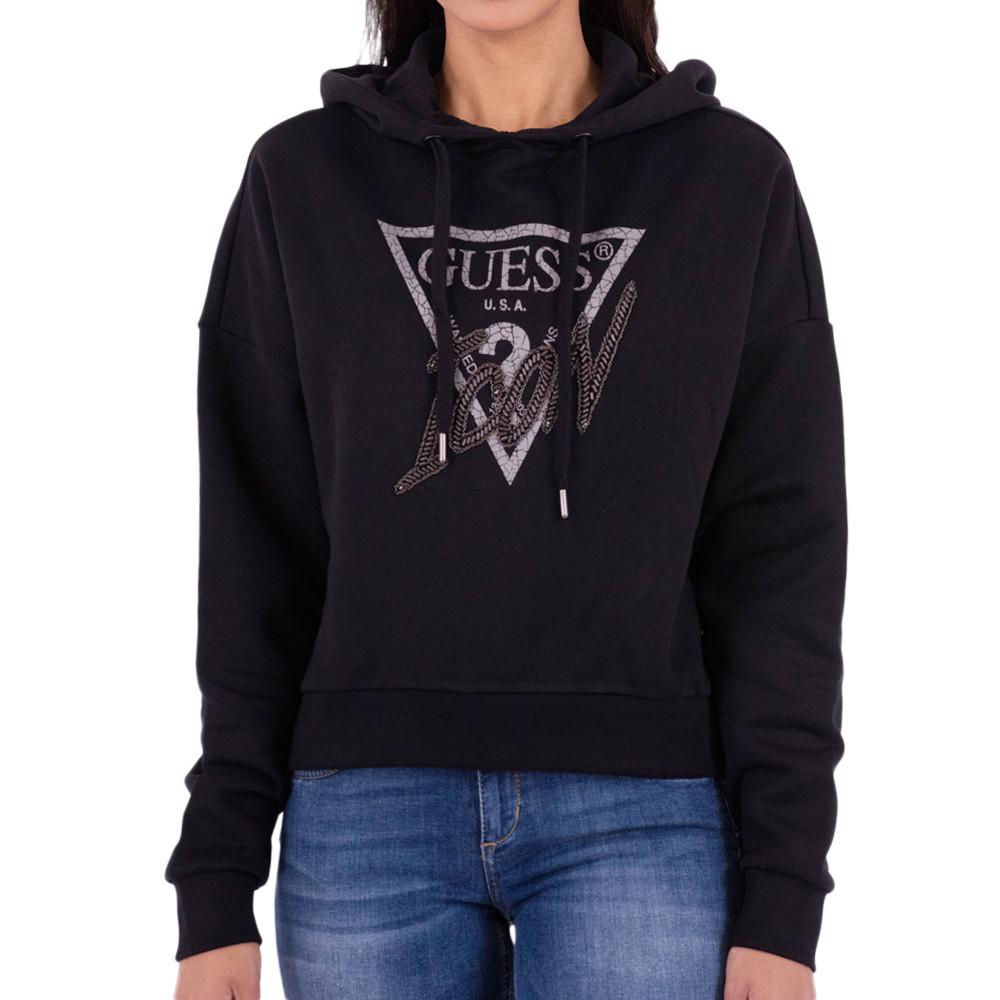 Sweat Noir Femme Guess Iconic Hood pas cher