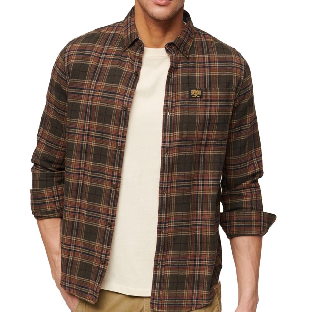 Chemise Marron/Orange à Carreaux Homme Superdry M4010727A pas cher