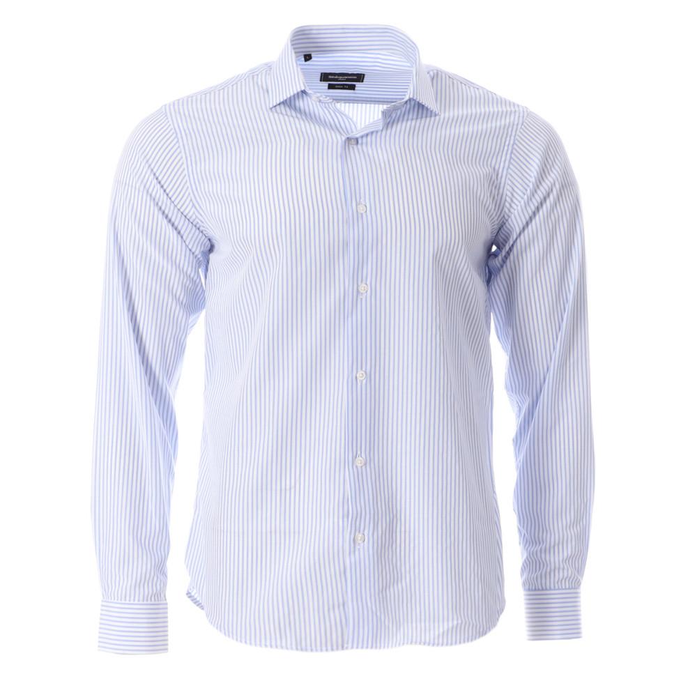 Chemise Manches Longues Bleu/Blanc Homme Sinéquanone CARL pas cher