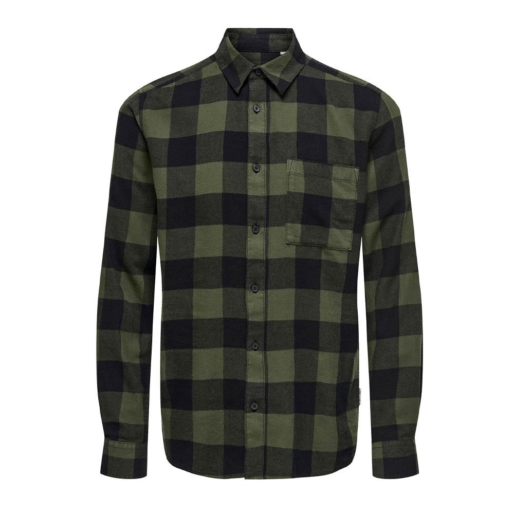 Chemise à Carreaux Noir/Kaki Homme Only & Sons Dmundur pas cher