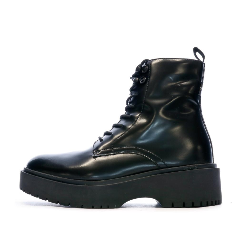 Boots en Cuir Noir Brillant Femme Levi's Bria pas cher