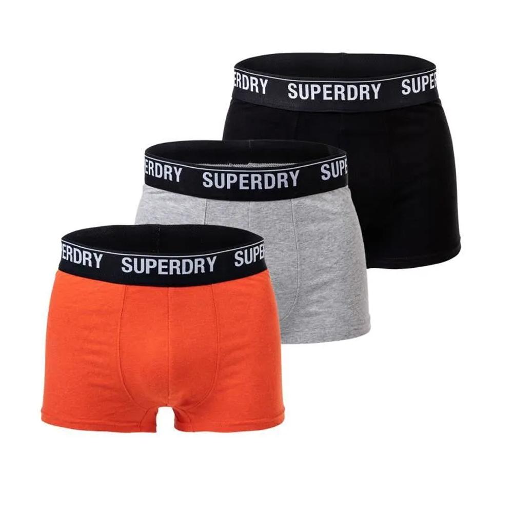 X3 Boxers Noir/Orange/Gris Homme Superdry Trunk pas cher