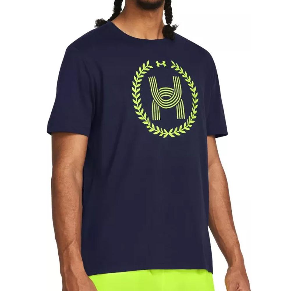 T-shirt Marine/Vert Homme Under Armour Run Everywhere pas cher