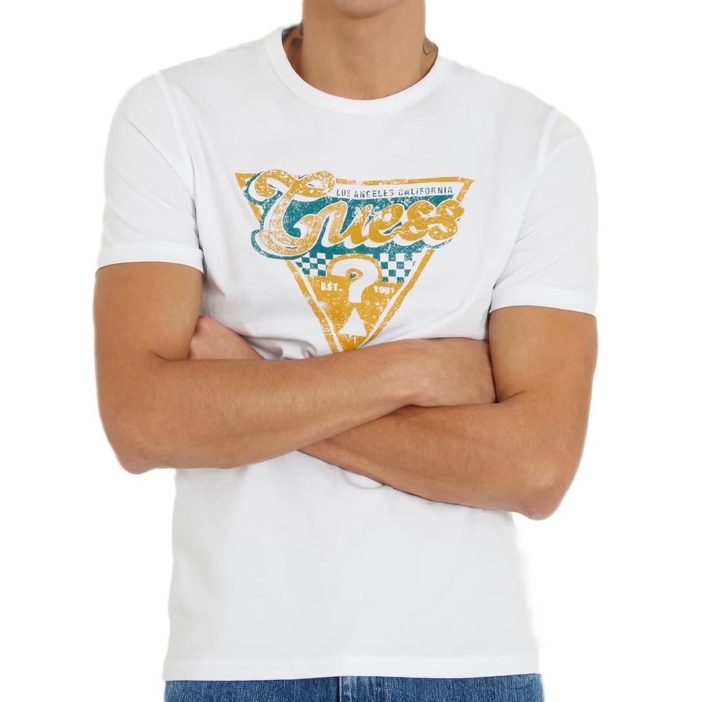 T-shirt Blanc Homme Guess Triangle pas cher