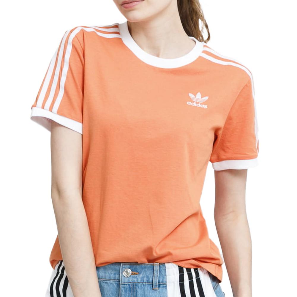 T shirt Orange Femme Adidas 3 Stripes