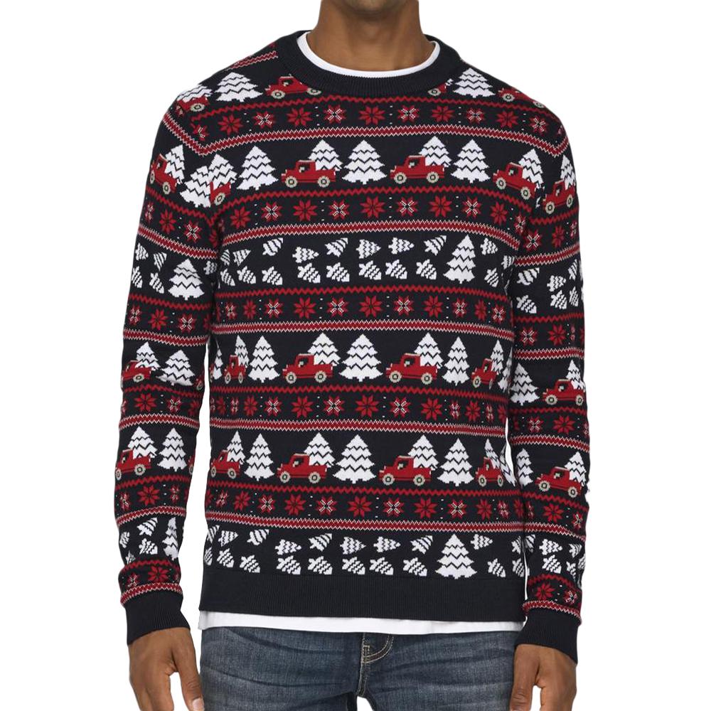 Pull de Noël Marine/Rouge Homme Only & Sons Xmas pas cher