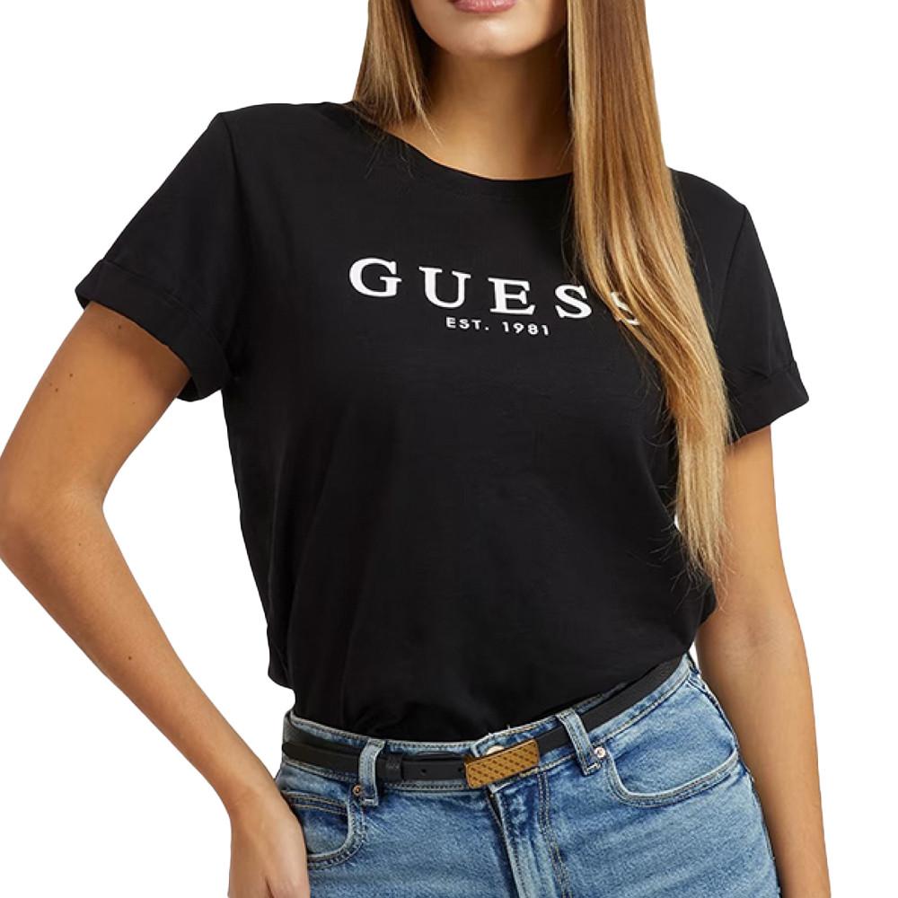 T-shirt Noir Femme Guess Rol1981 pas cher