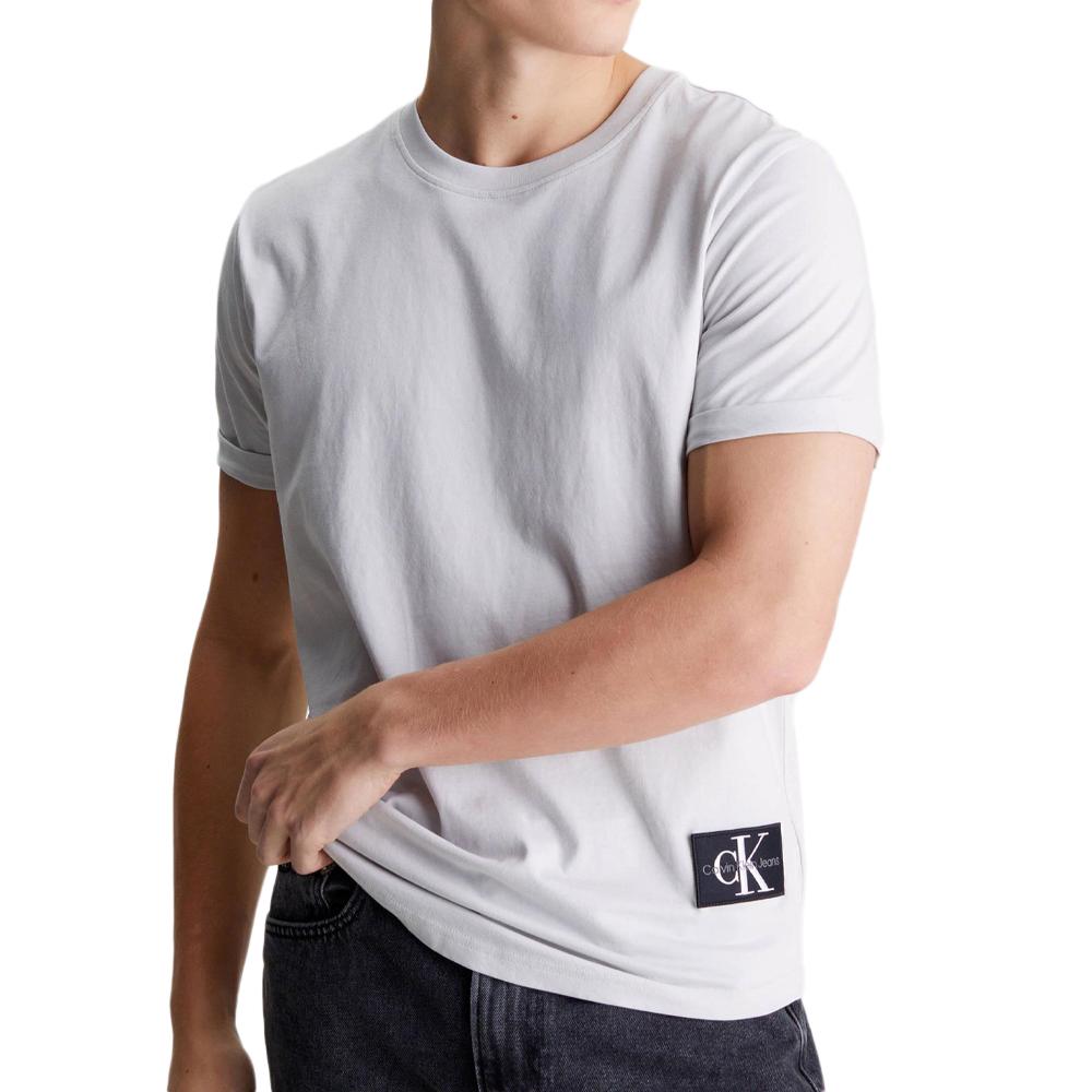 T-shirt Gris Homme Calvin Klein Jeans Badge Turn Up pas cher