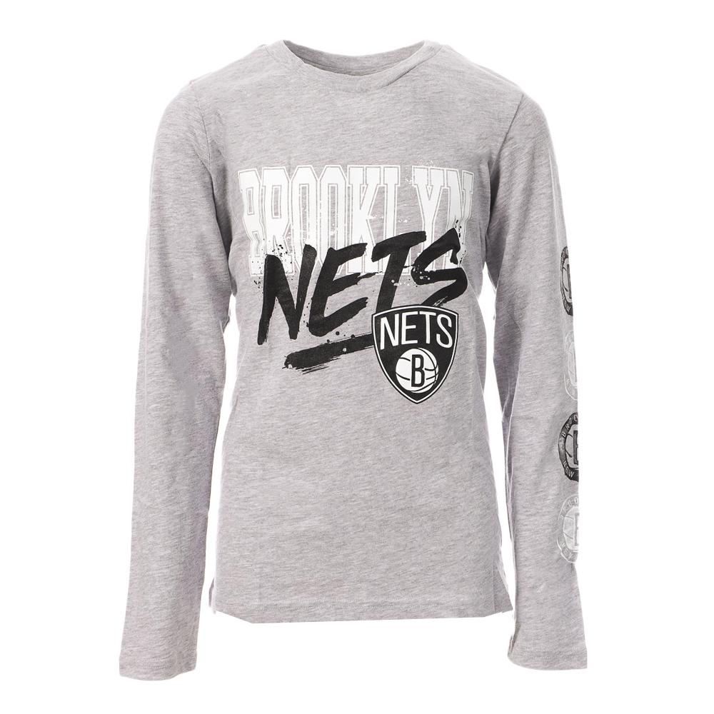 T-shirt Manches Longues Gris Garçon Busy NBA BROOKLYN NETS pas cher