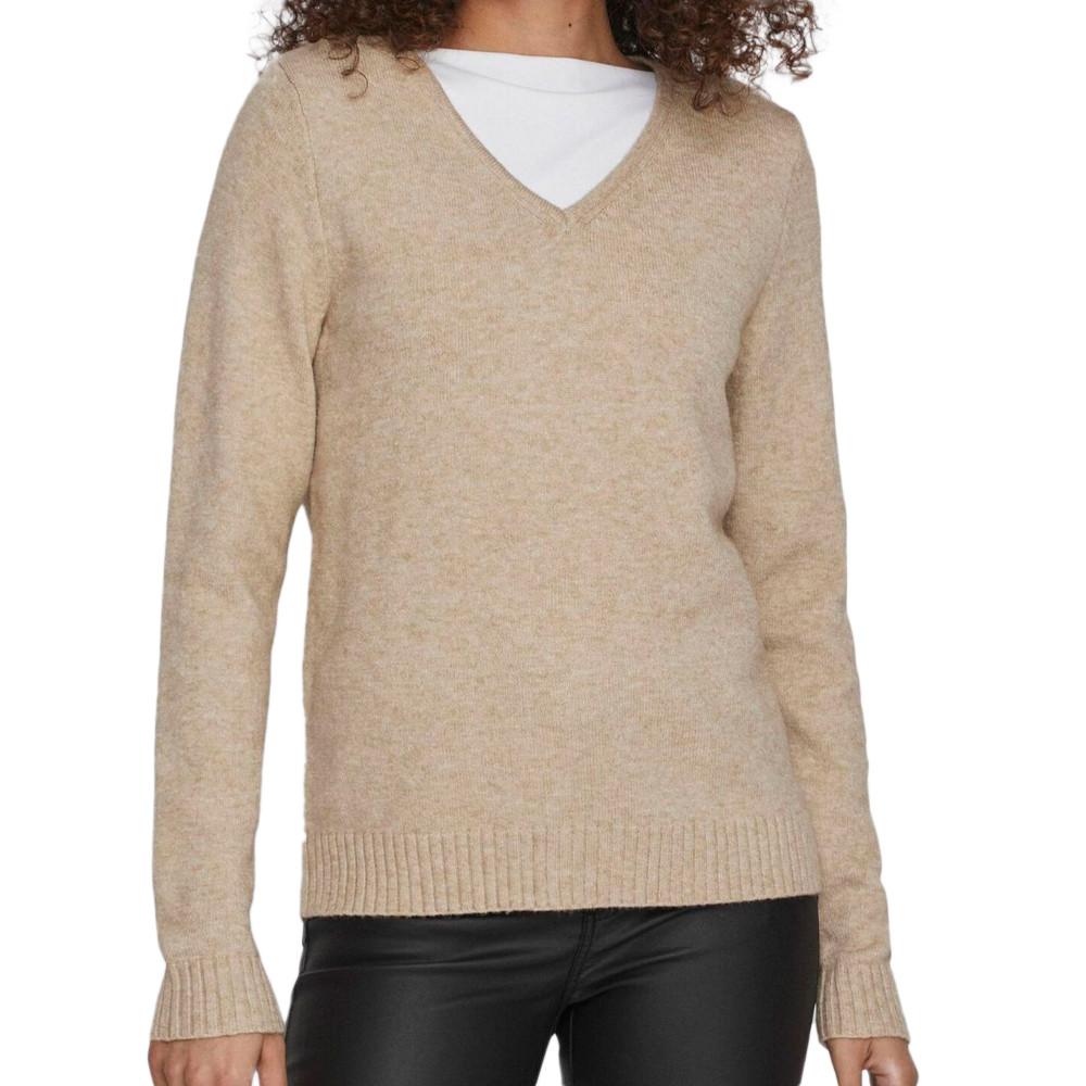 Pull Col V Beige Femme Vila 69 pas cher