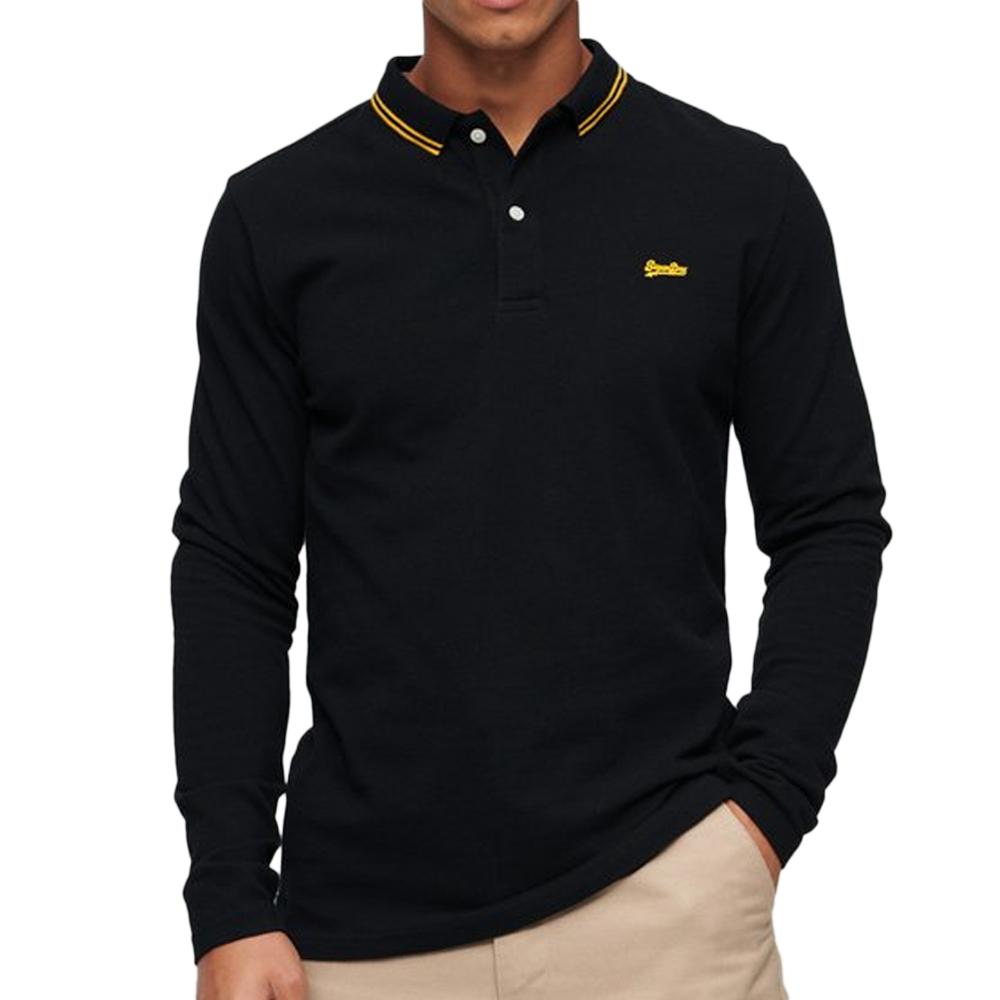 Polo Noir/Jaune Homme Superdry Vintage pas cher