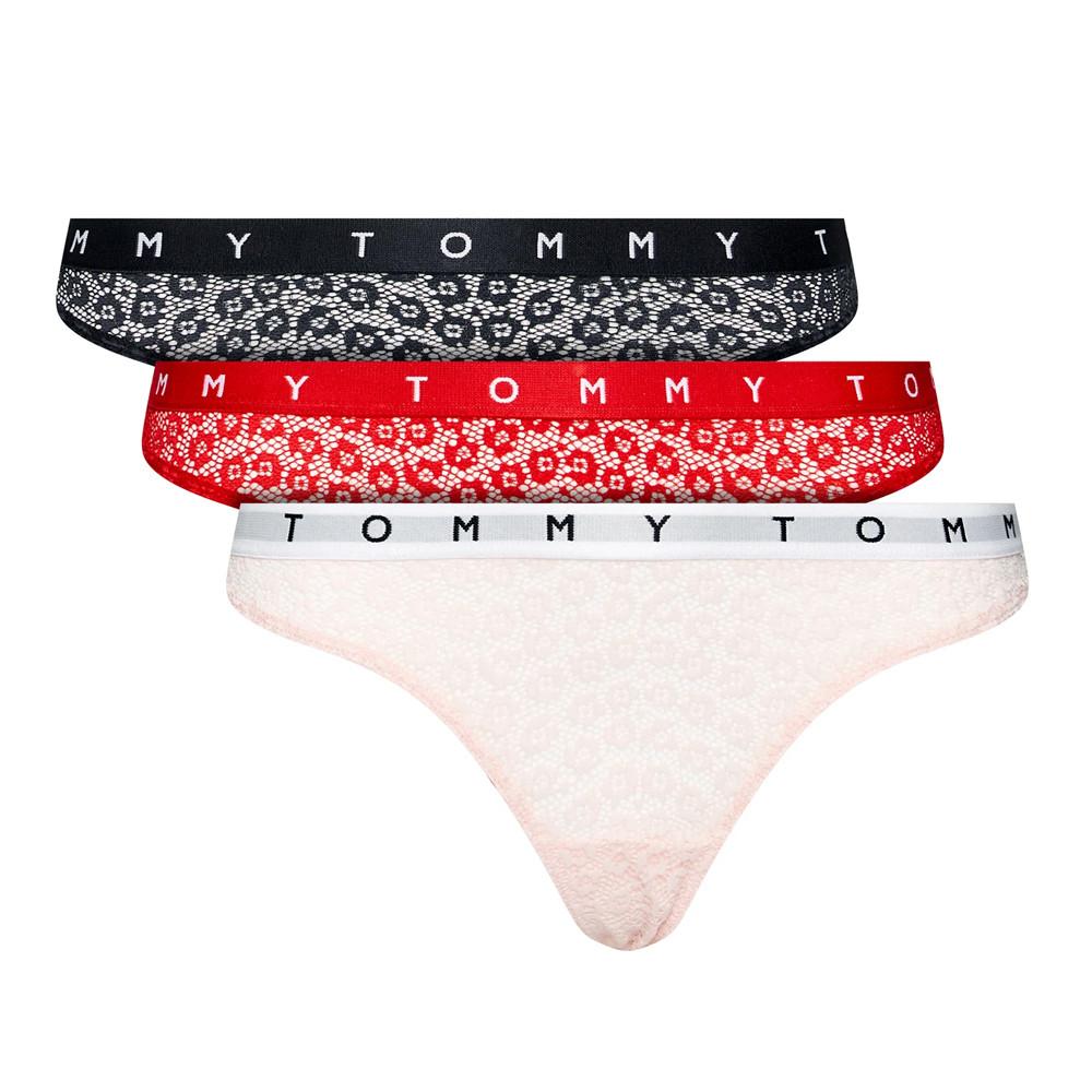 X3 Strings Rouge/Rose/Marine Femme Tommy Hilfiger Thong pas cher