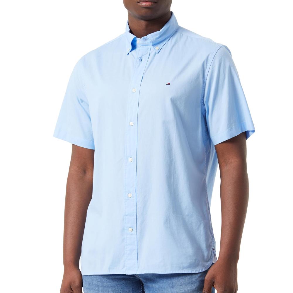 Chemise Manches Courtes Bleu Clair Homme Tommy Hilfiger Flex Poplin pas cher