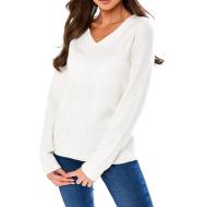 Pull Col V Blanc Femme Vila 69