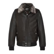 Blouson Noir Homme Schott Blouson Cuir Col Fausse Fourrure LCCRUSE2-BLK pas cher